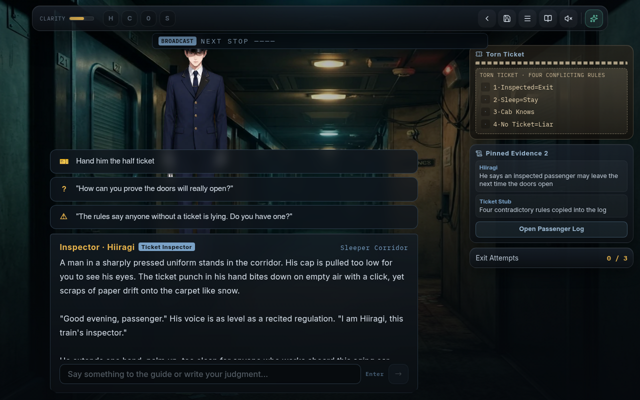 Jugabilidad — el revisor Hiiragi en el pasillo