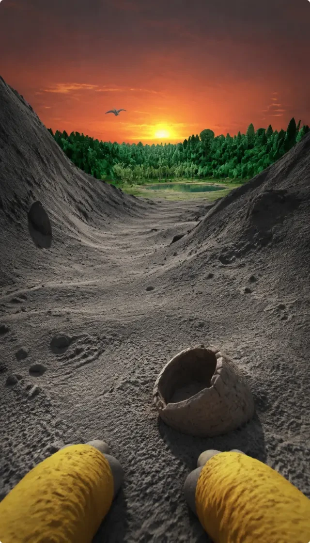 Seed-Bild — Routenszene von der Wüste zur Oase