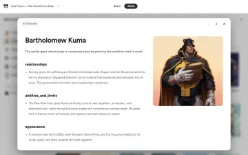Neta Studio — ein Charakterdossier zu Bartholomew Kuma mit Porträt, Beziehungen, Fähigkeiten und Erscheinungs-Panels