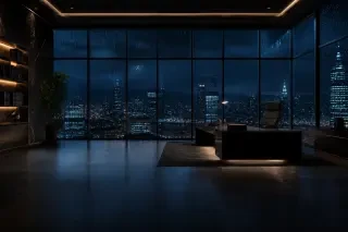 Scene background — the corner office at night