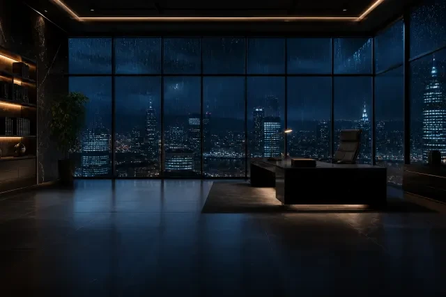 Scene background — the corner office at night