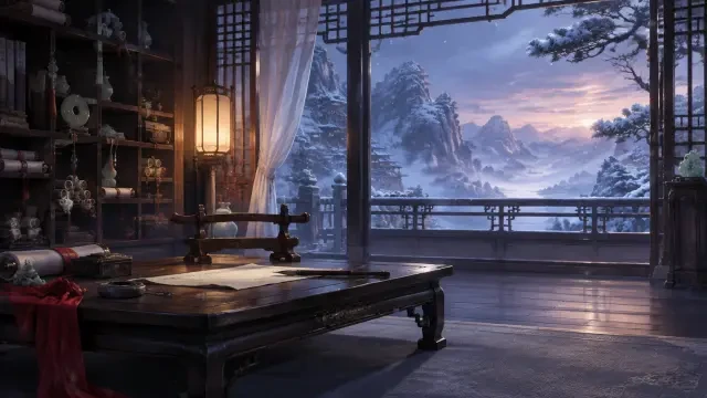 장면 배경 — 황혼의 스승의 서재