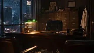Scene background — the chief surgeon's private office at night