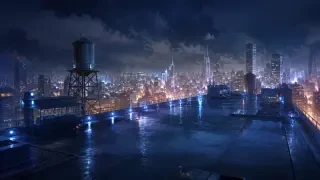 Scene background — the empty hospital rooftop, wide establishing shot
