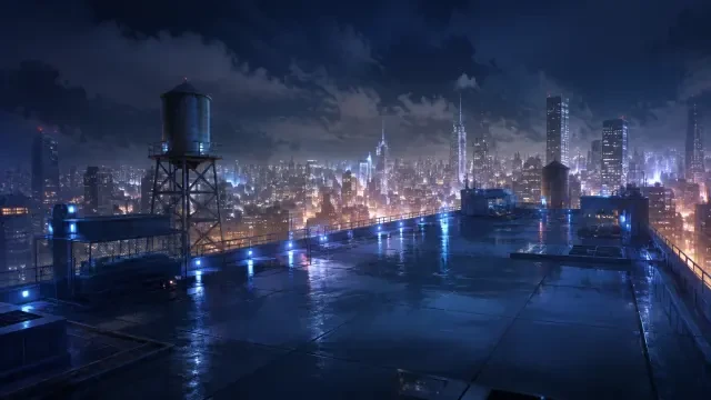 Scene background — the empty hospital rooftop, wide establishing shot