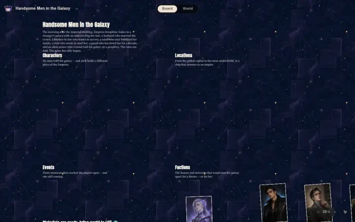 Neta Studio — the world Board with the story cards laid out