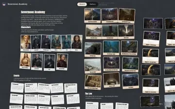 Neta Studio — セヴァームーン・アカデミーのボード：キャラクター、イベント、ロケーション、チャプターを備えた世界アトラス