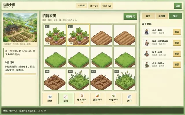 Town tab — villagers and chat