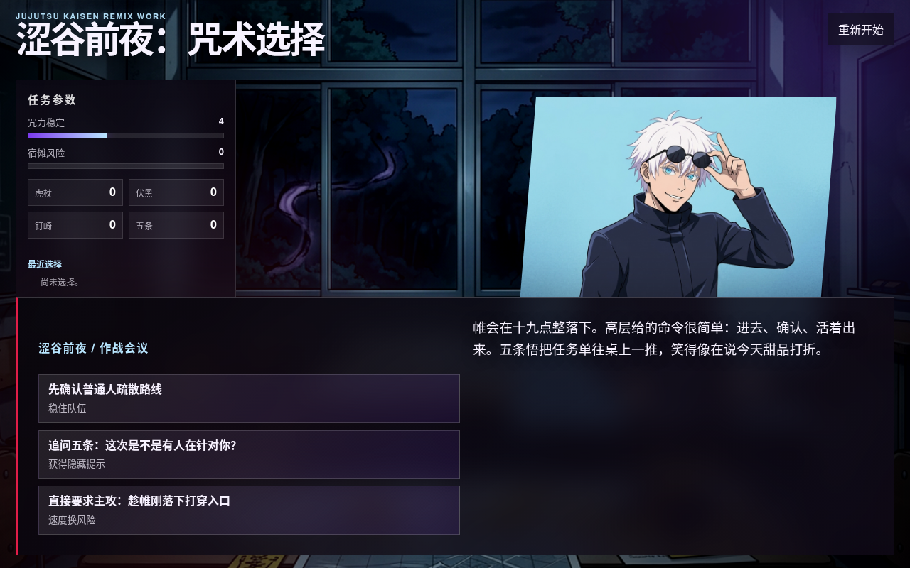 Gameplay – Briefing am Vorabend an der Tokyo Jujutsu High