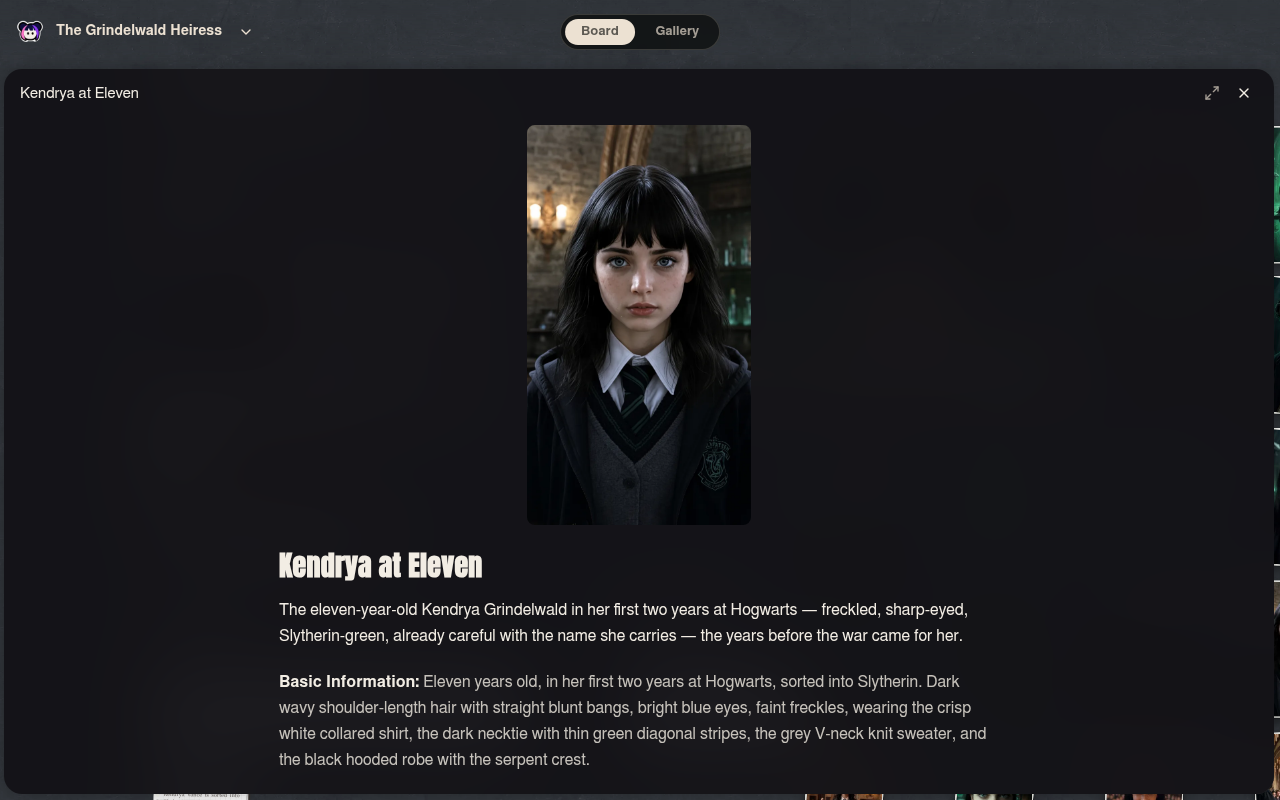 Neta Studio — The Grindelwald Heiress character material detail (Kendrya at Eleven)