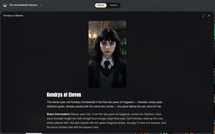 Neta Studio — The Grindelwald Heiress character material detail (Kendrya at Eleven)