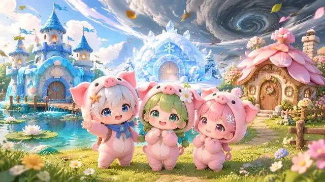 Das wunderbare Haus der drei kleinen Schweinchen — Ein KI-generiertes Chibi-Bauspiel | Neta Studio