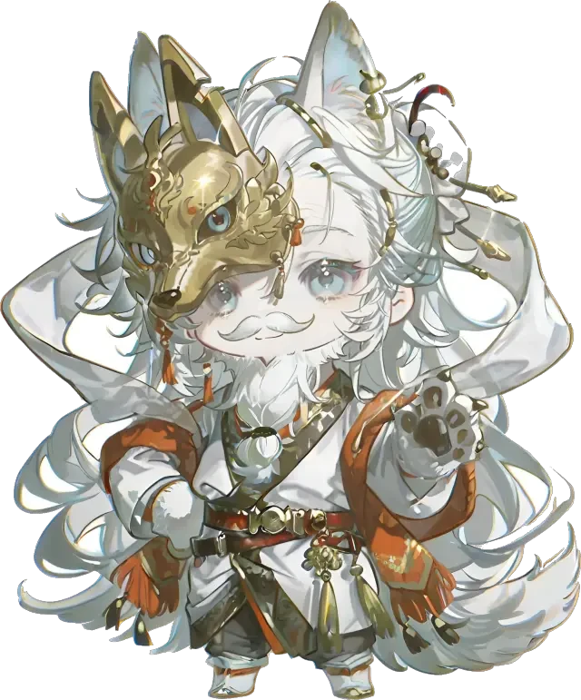 Charakter-Sprite von Old Zen Wolf King (transparentes PNG)