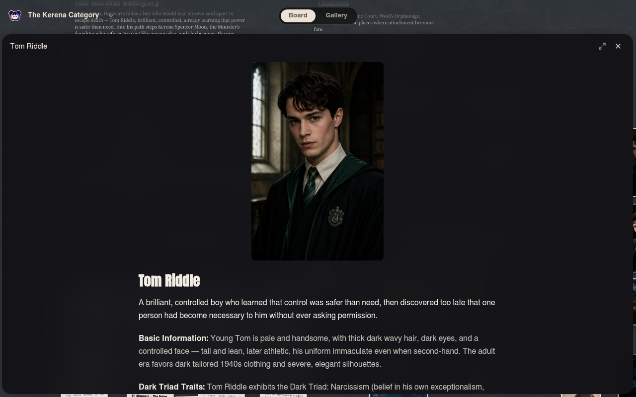 Neta Studio — Tom Riddle atom detail opened on the board