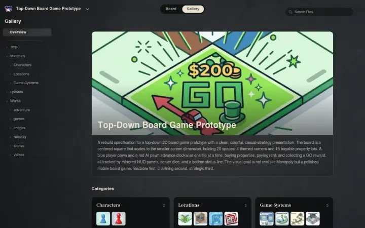 Neta Studio – Galerieansicht mit Charakteren, Orten und Spielsystemen