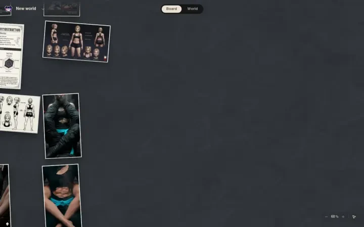 Neta Studio — ボード表示の ALACRITY · THE SNATCH の世界ボード。ピッチボード、デザインシート、キーフレームを収録