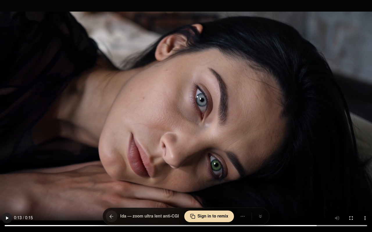 Fotograma del vídeo final — el primer plano final de los ojos de Ida
