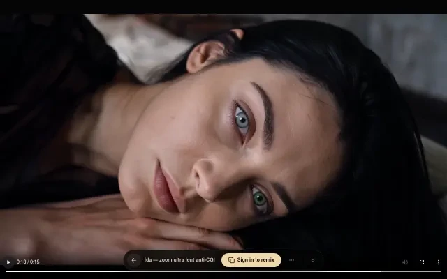 Frame from the final video — the closing close-up on Ida's eyes
