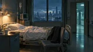 Szenenhintergrund — das private Krankenhauszimmer um vier Uhr morgens