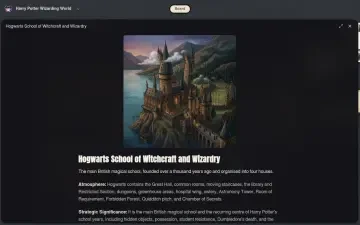 Neta Studio – vom Board geöffnetes Ortsprofil von Hogwarts