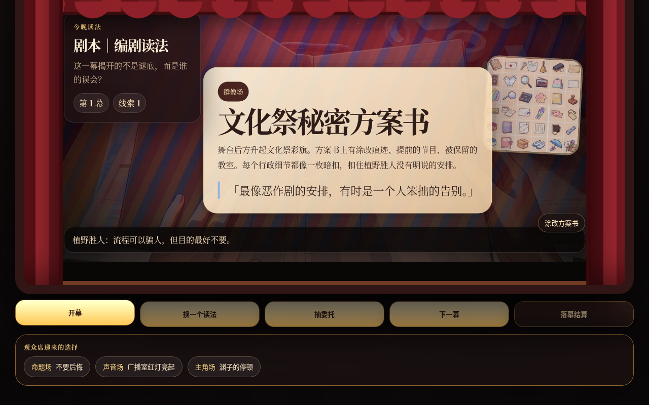 實際應用程式——編劇讀法，文化祭秘密方案書