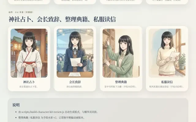 Live page — action pose row and production notes