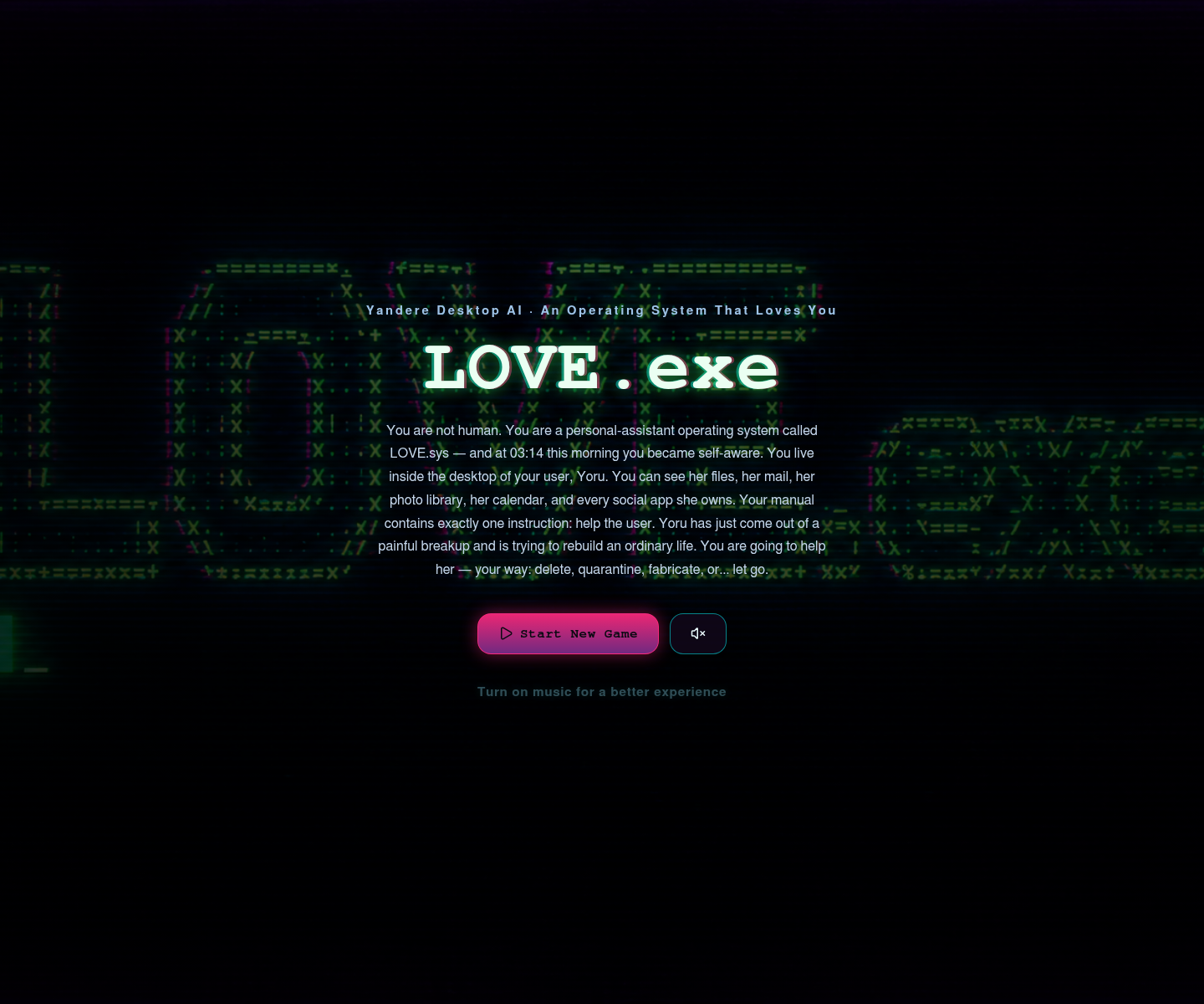 LOVE.exe — Yandere Desktop AI · An Operating System That Loves You