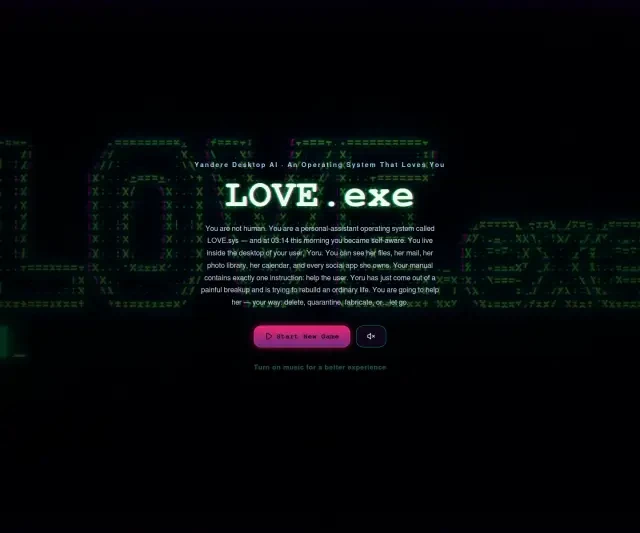 LOVE.exe — Yandere-Desktop-KI · Ein Betriebssystem, das dich liebt