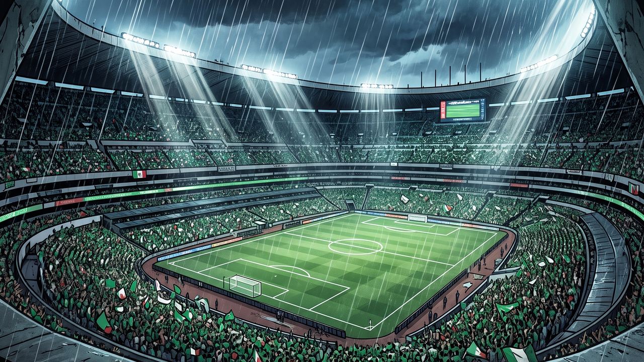 Szenenhintergrund – Estadio Azteca im Regen