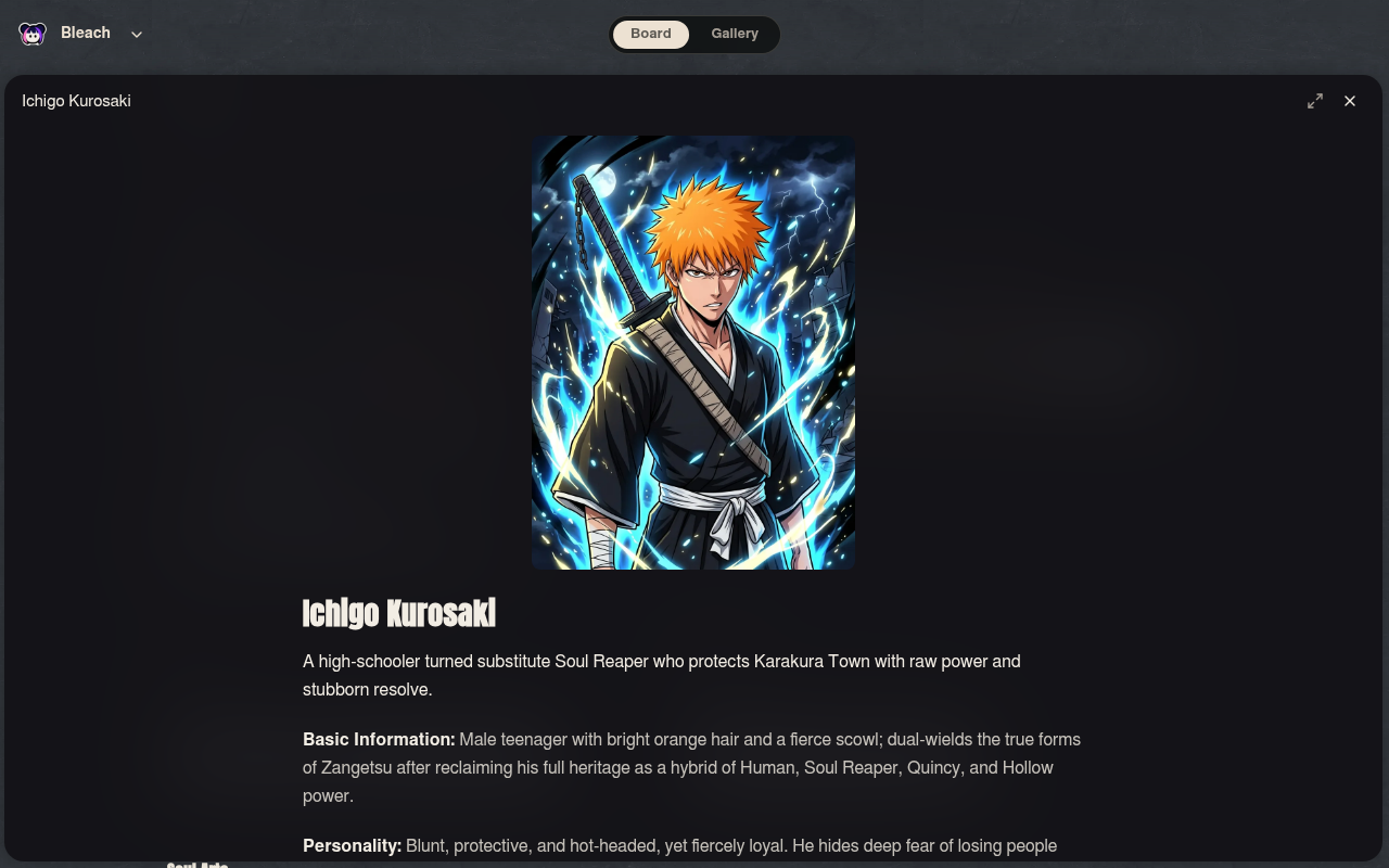 Studio — character detail overlay