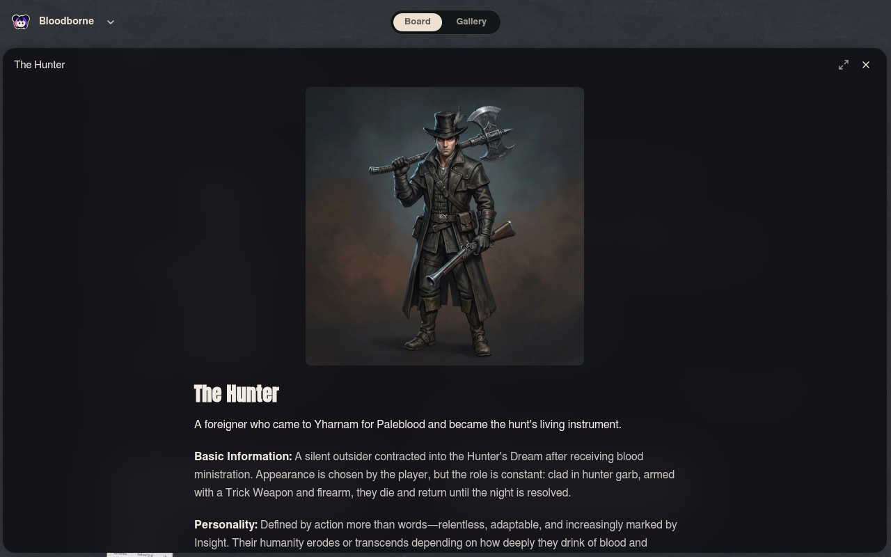 Studio — character detail overlay