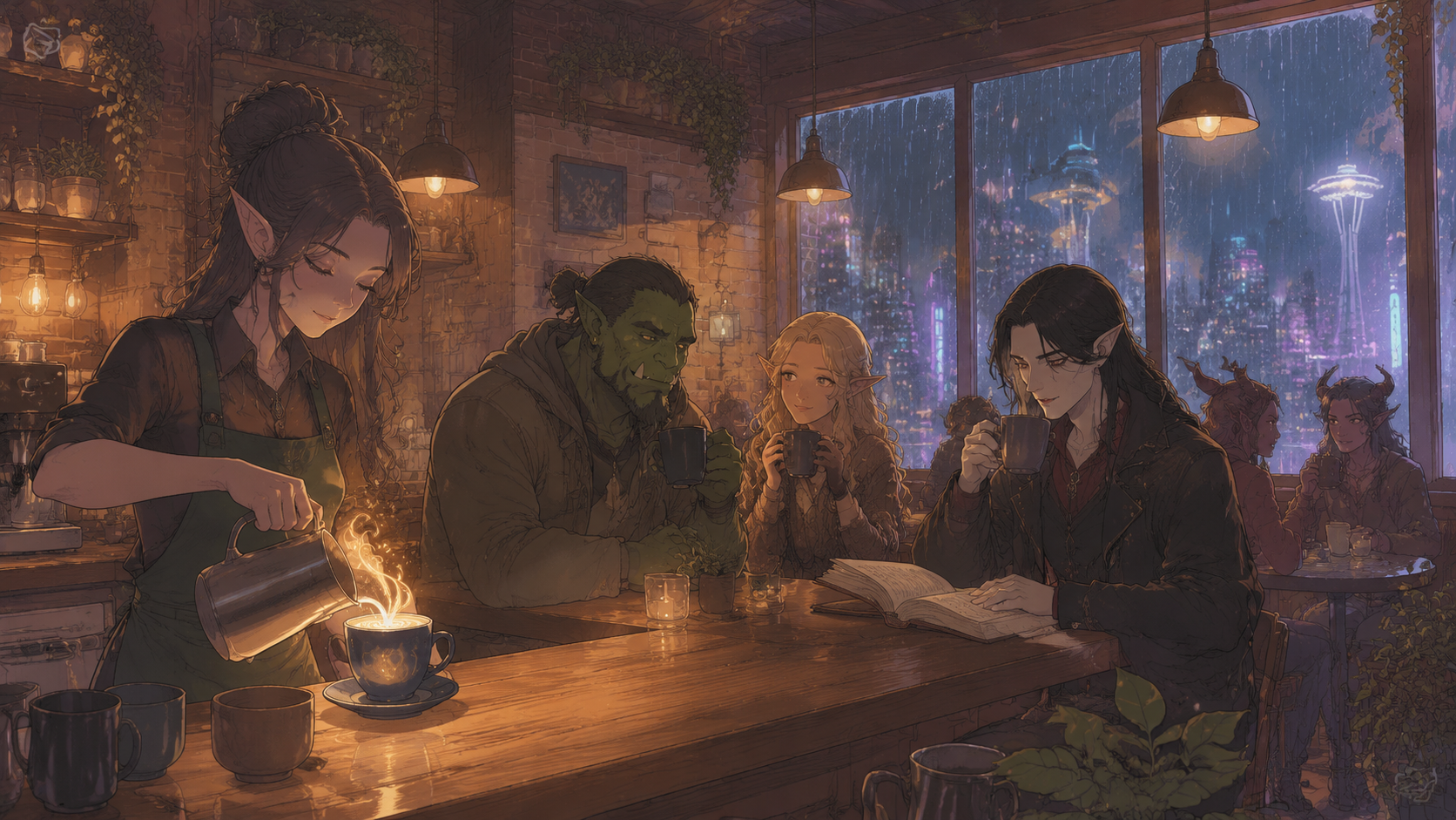 Coffee Talk — Midnight Brew: una novela visual acogedora en la Seattle de fantasía