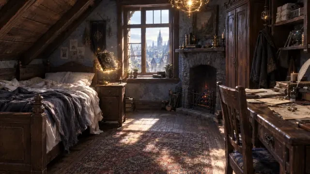Référence — la chambre mansardée en prise de vue réelle de la boutique Black Thorn