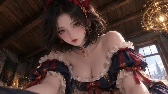 Référence — la première image officielle de la vidéo : POV à la première personne, Xuexue en 3D penchée près au-dessus de l'objectif