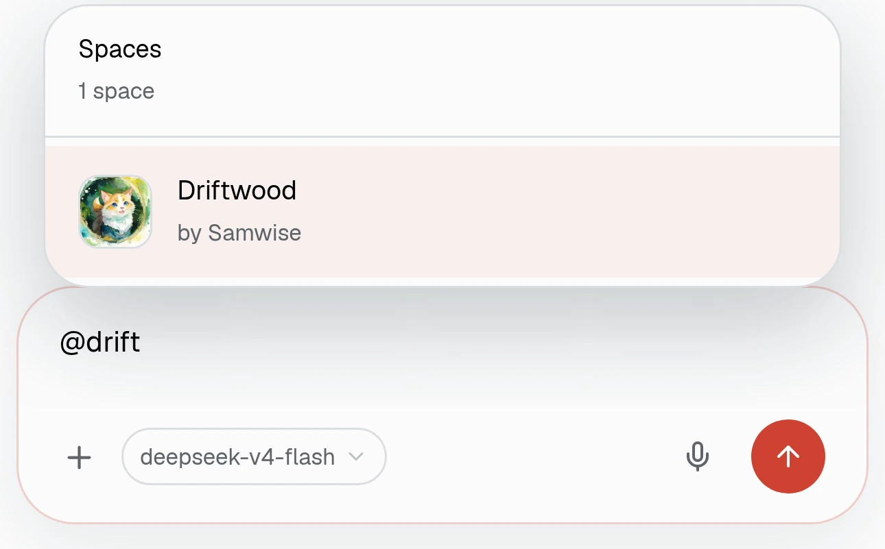 Mentioning another Space from the composer, with the mention picker open