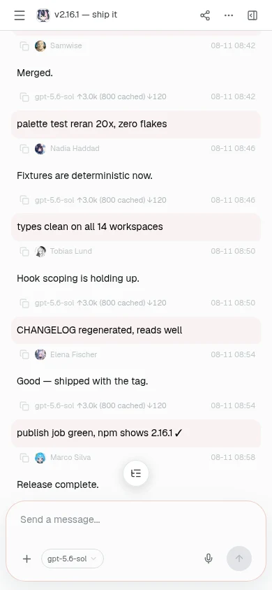 Cohub running on a phone, with the same Space and chat